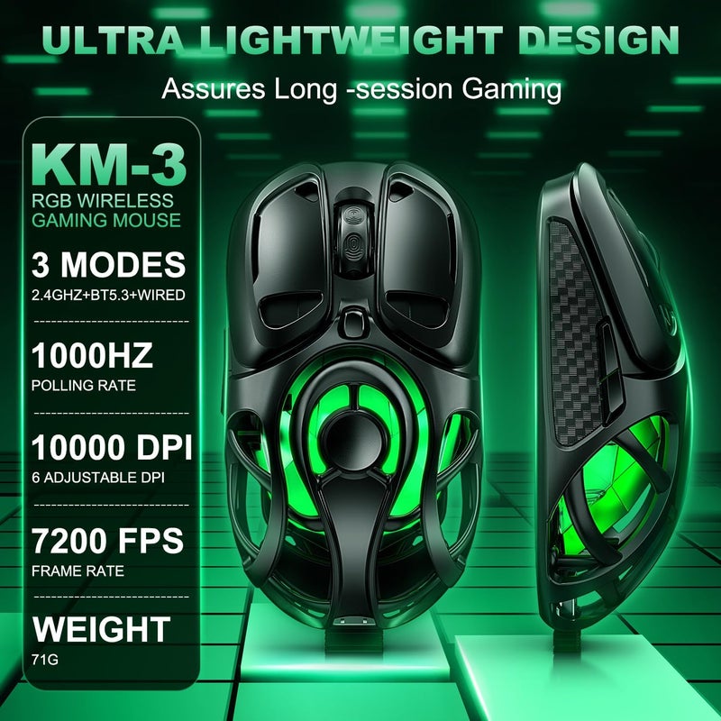 YPBDAN Wireless Gaming Mouse, Tri-Mode 2.4G/USB-C/Bluetooth 5.3 RGB Wireless Mouse, 10000 DPI, 60Hrs Battery, Ultra-Light Ergonomic Design, Rechargeable Computer Mice Compatible with PC Mac Laptop - Image 2